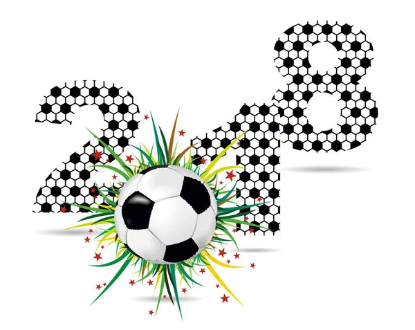Textura cu o minge de fotbal cu iarbă și inscripție 2018 — Vector de stoc
