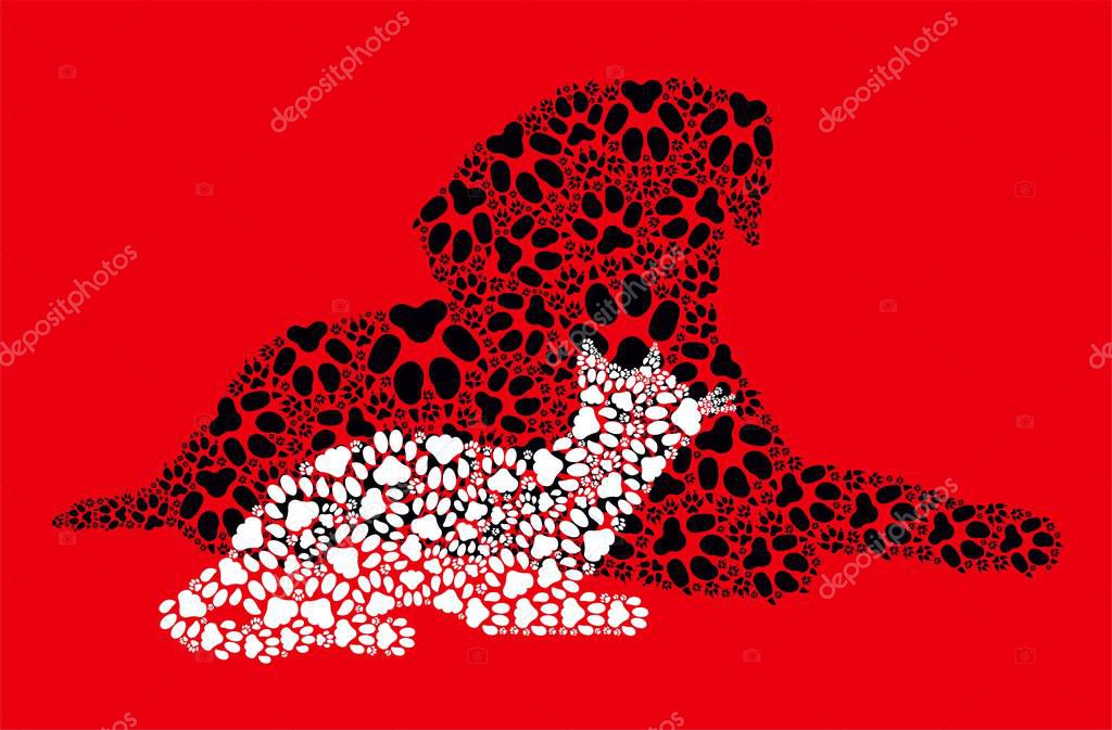 Silhouette of a dog made of dog prints