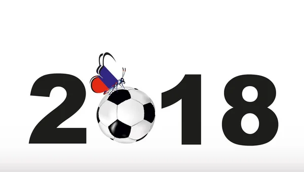 Textura cu o minge de fotbal și fluture cu steagul Rusiei și inscripția 2018 — Vector de stoc