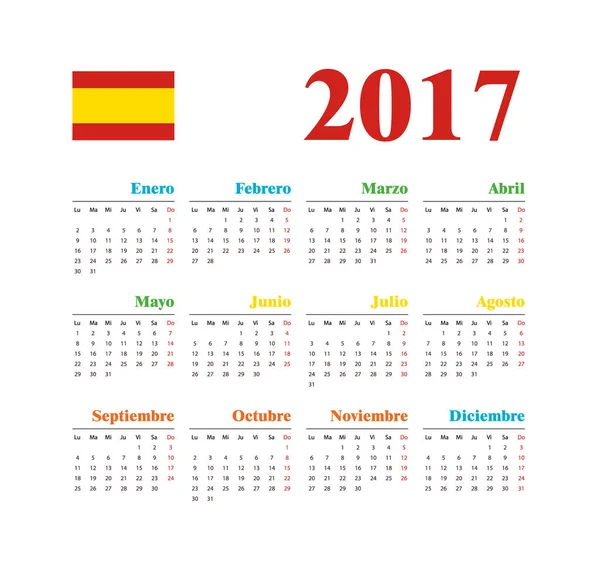 Hiszpański poziome kalendarz 2017 — Wektor stockowy