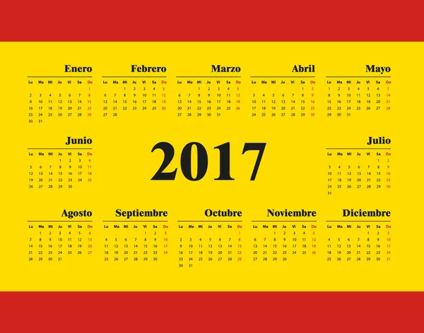 Calendario Horizontal Español 2017 — Vector de stock