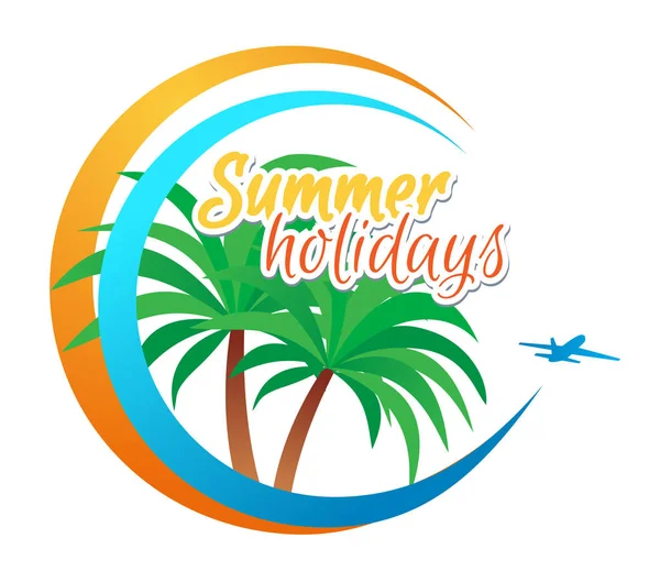 Vektor-Illustration für Webbanner, Sommerferien. Palme, Flugzeug, Flug in den Urlaub. — Stockvektor