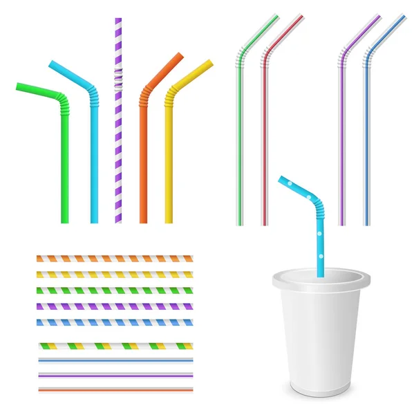 Coupe fastfood en plastique pour boissons avec paille . — Image vectorielle