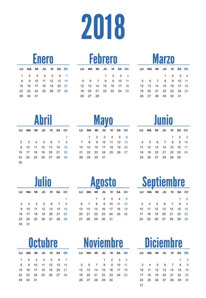 Іспанська вертикальні календар на 2018 року — стоковий вектор