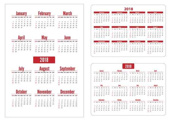 Horizontal and vertical pocket calendar on 2018 year. — Stock Vector