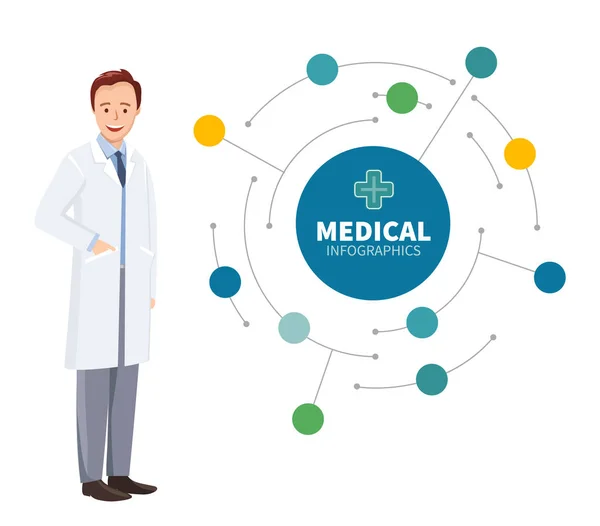 Läkare på vit bakgrund med infographics — Stock vektor