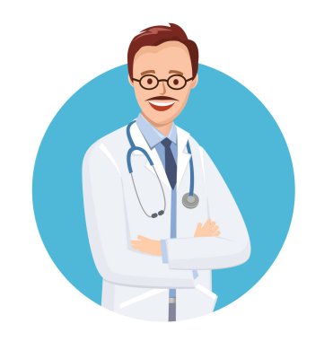 Doktor beyaz zemin üzerine mavi daire