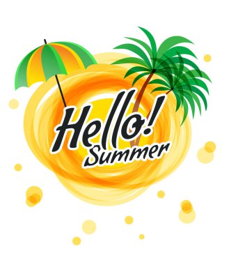 Metin - sarı soyut güneşle Merhaba yaz.