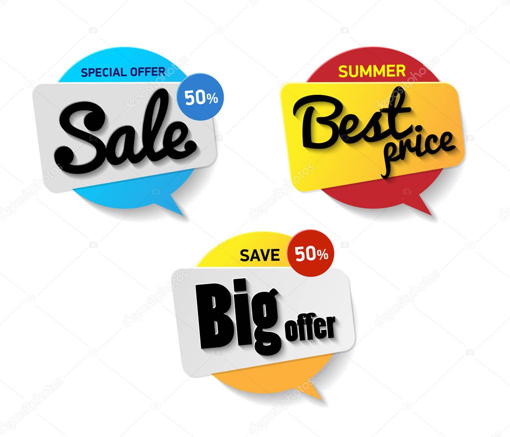 Set label sale. Special offer sale 50 percent, Best price summer