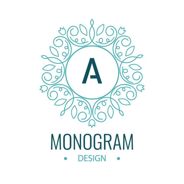 Elegante linea Art cerchio logo e Monogram Design. emblema verde w — Vettoriale Stock