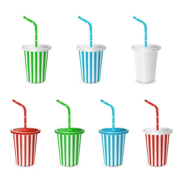 Samlingar plast fastfood cup för drycker med sugrör — Stock vektor