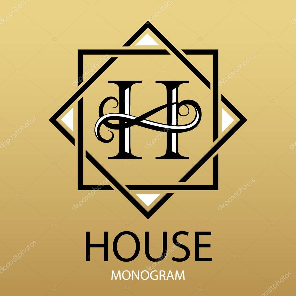 Design modern logotype for Business. Vector logo letter H monogram on golden background. For salon furniture or construction company.