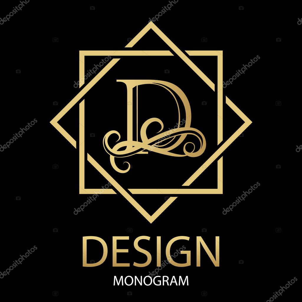 Design modern logotype for Business. Vector logo letter D gold monogram on black background. For a furniture company or law firm.