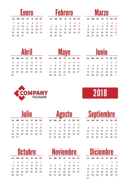 Іспанська вертикальні календар на 2018 року — стоковий вектор
