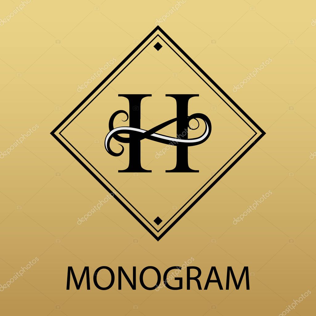 Design modern logotype for Business. Vector logo letter H monogram on golden background. For a beauty salon or a furniture company.