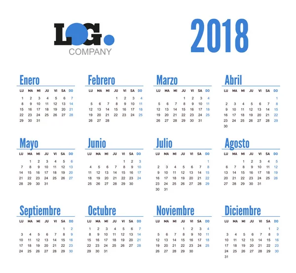 Іспанська горизонтальні календар на 2018 року — стоковий вектор