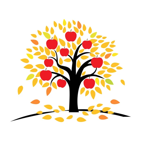Pommier aux feuilles jaunes et orange . — Image vectorielle