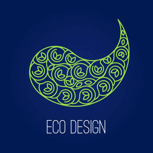 Abstrakte natürliche lineare Logo. grünes Symbol Yin Yang auf dunkelblau — Stockvektor
