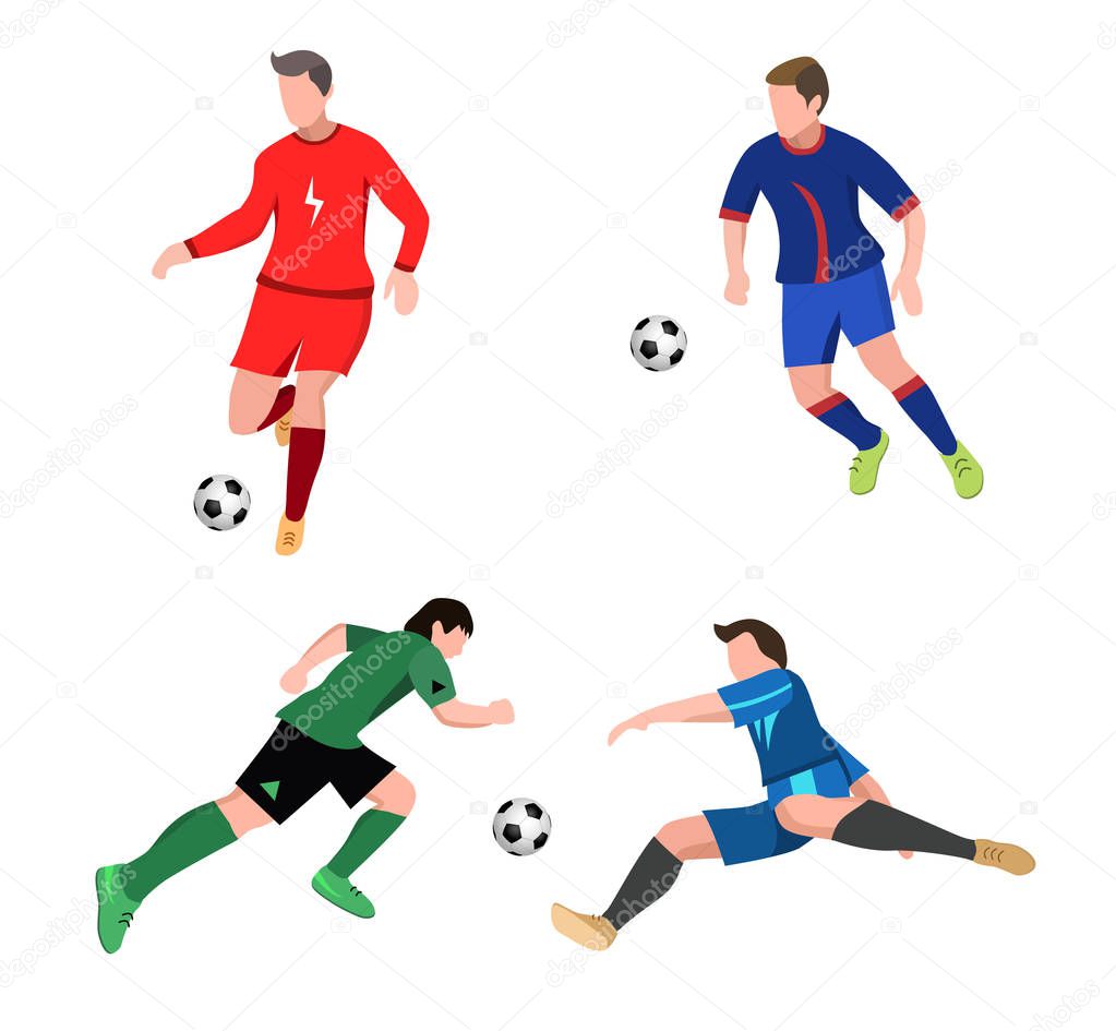 Set of soccer Players in top form with the ball. Football player