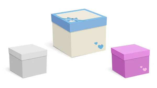 Cajas vacías cuadradas para regalos aislados sobre fondo blanco . — Vector de stock