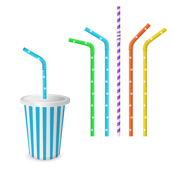 Plastic fastfood cup for beverages with straw.