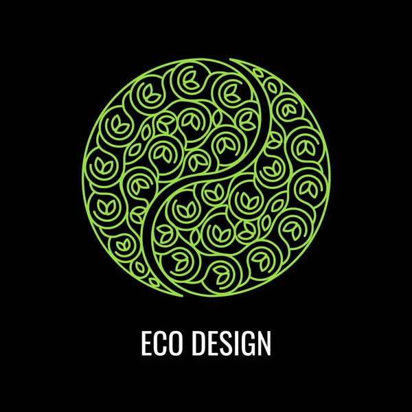 Soyut doğal doğrusal logo. Yeşil simge siyah bac Yin Yang