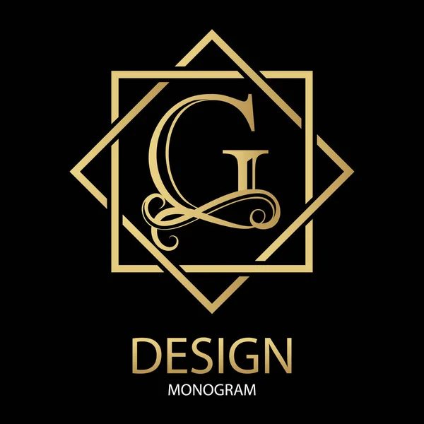 黑色背景上的向量金色字母G 。 为商业设计现代标志。 美容院或律师事务所. — 图库矢量图片