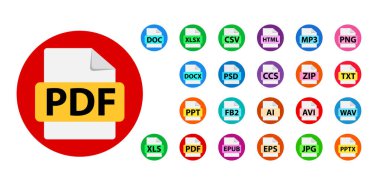 Collection of vector icons. File format extensions icons.  clipart