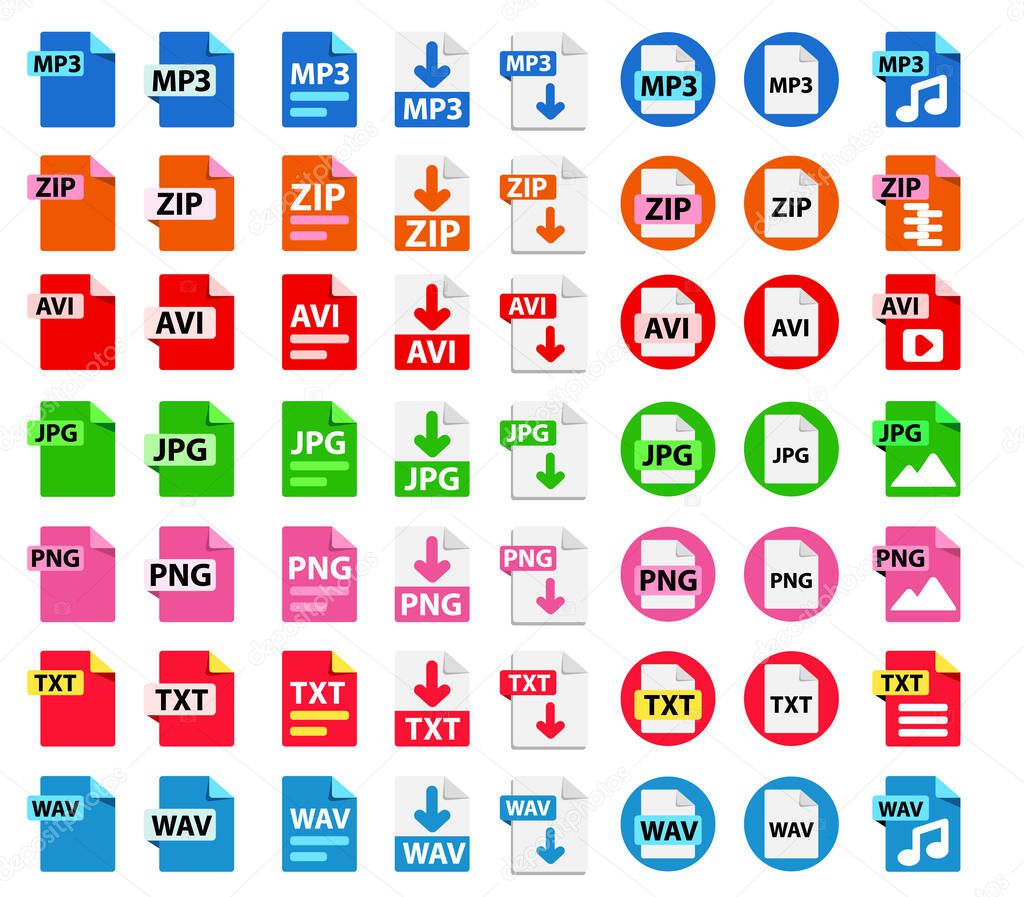 Big Collection of vector icons. File format extensions icons.