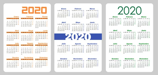 Set Calendario de bolsillo vertical, 2020 año en Español . — Vector de stock