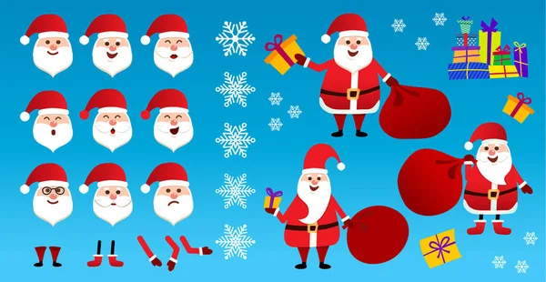 Père Noël en rouge. Ensemble de différents personnages émotionnels Santa. — Image vectorielle