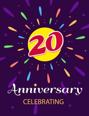 Poster yıldönümü kutlaması. Parlak bir kartpostal, güzel bir havai fişek gösterisinin ortasında 20 numara..