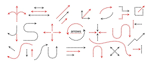 Big Set Flechas y señales de direcciones. línea punteada y flecha . — Vector de stock