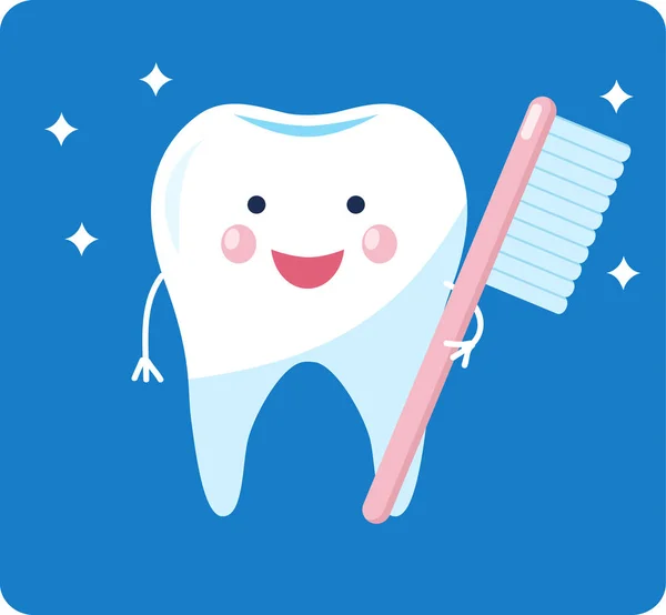 Söt frisk tand. glänsande tecknad tand karaktär. — Stock vektor