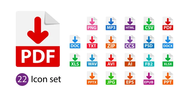 Collection d'icônes vectorielles. Icônes extensions de format de fichier. — Image vectorielle