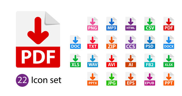 Collection of vector icons. File format extensions icons. 