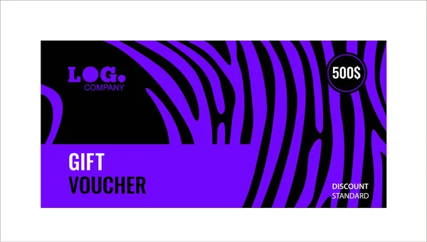 Horizontal gift voucher violet lines on black background. Bright abstract design. — Stock Vector