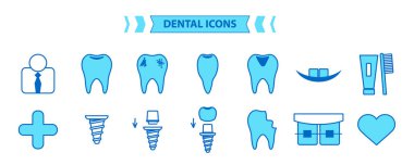 Diş Simgeleri Ayarlandı. Basit vektör gösterimi izole edildi