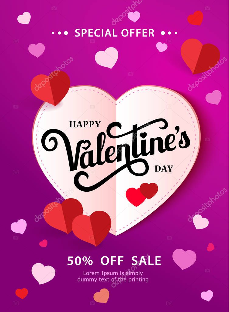 Design flyer Happy Valentine s Day. 50 off sale.