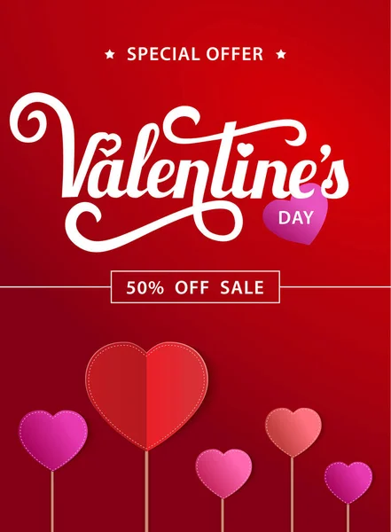 Red poster with lettering Valentines Day Sale. — Stock Vector