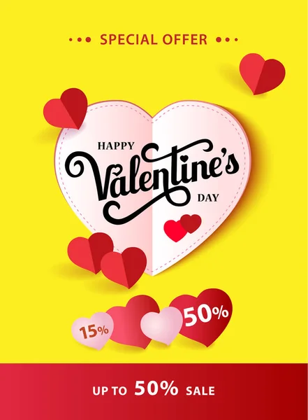 Design banner with lettering Happy Valentine s Day. — Stock Vector