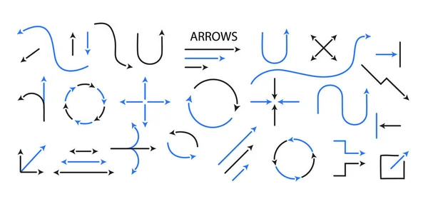 Big Set Flechas y señales de direcciones. Edite fácilmente el grosor de las líneas . — Vector de stock