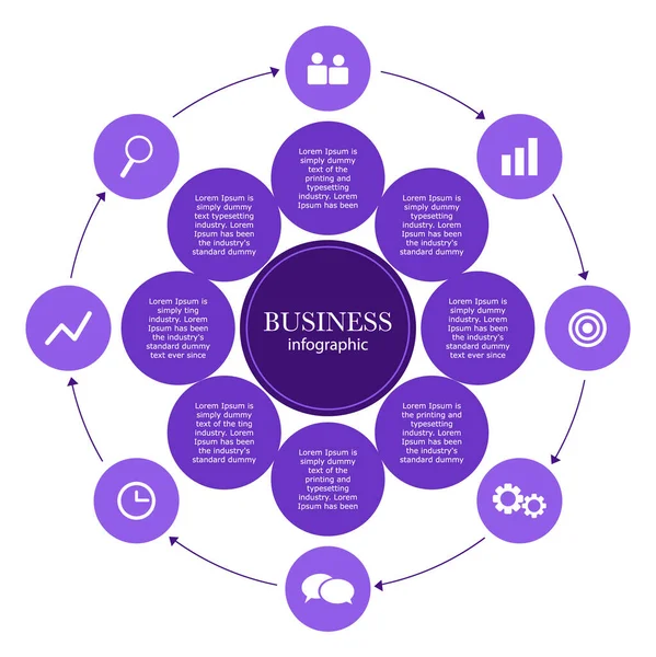 Infographie abstraite ronde. Diagramme de cercle de couleur Modèle d'entreprise circulaire de présentation — Image vectorielle