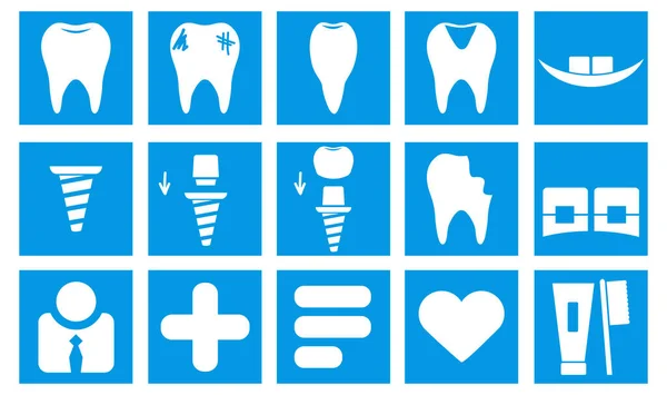 Dental Icons Set vorhanden. einfache Vektor-Illustration Sammlung dünn blau — Stockvektor