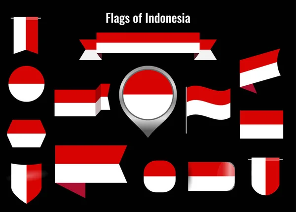 Велика кількість ікон і знаків з прапором Індонезії.. — стоковий вектор