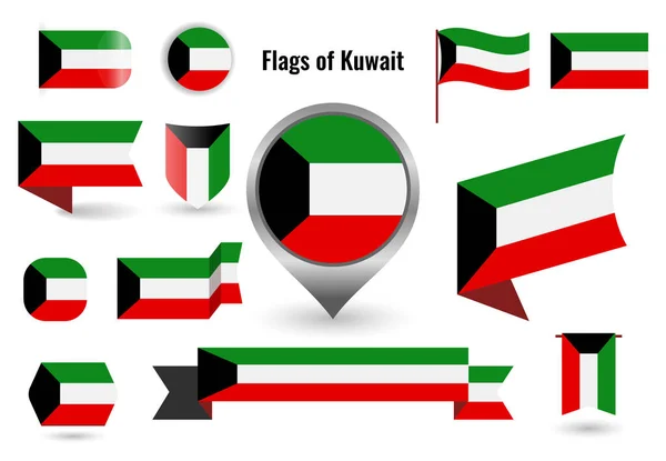 En stor uppsättning ikoner och skyltar med flagga Kuwait. — Stock vektor