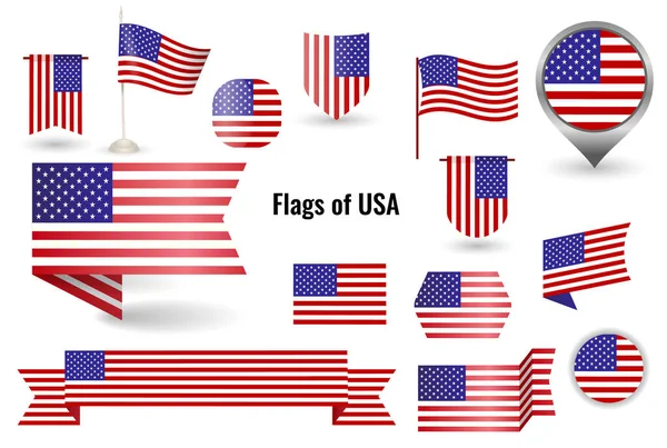 A large set of icons and signs with the flag of the USA. — Stock Vector