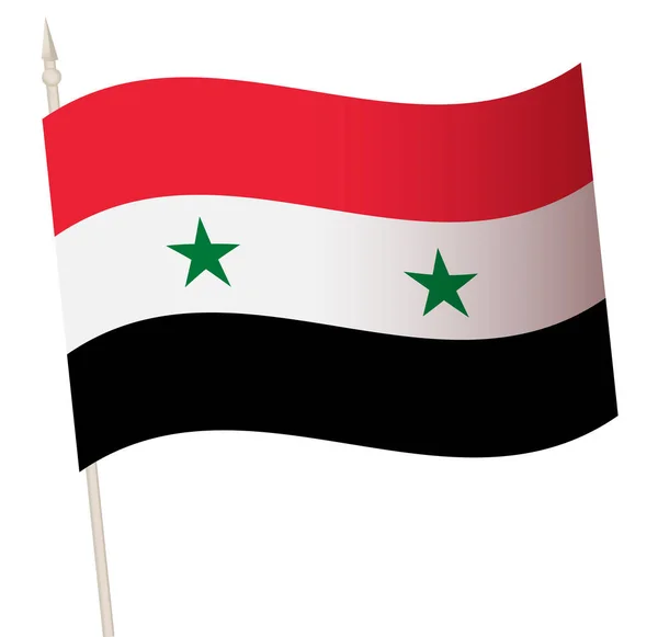 Διάνυσμα κυματιστή σημαία σε κοντάρι σημαίας. Η εθνική σημαία της Συρίας. — Διανυσματικό Αρχείο