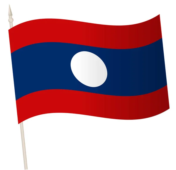 Вектор махає прапором на флагштоку. Національний прапор Лаосу. — стоковий вектор