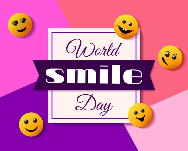 Journée mondiale du sourire. carte de vœux vectoriel lumineux — Image vectorielle